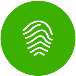 White fingerprint icon on a green circular background symbolizing SysAid’s ITSM integration with secure ticketing systems. - SysAid