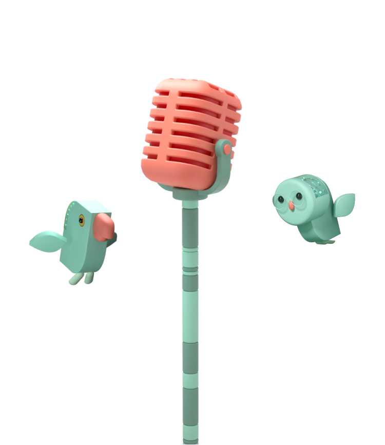 A vintage microphone with teal birds echoes SysAid’s ITSM solutions enhancing communication and collaboration. - SysAid