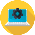 Laptop icon with a gear on screen, symbolizing ITSM's role in configuring system settings for improved Service Desk efficiency. - SysAid