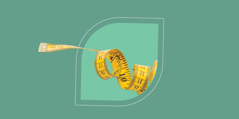 Green leaf outline encircles yellow measuring tape; symbolizes SysAid's ITSM efficiency in resource management. - SysAid