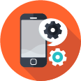 Smartphone displaying cogwheel icons, representing ITSM solutions for efficient mobile service desk management from SysAid. - SysAid