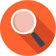 Magnifying glass icon with a red handle over an orange circle, symbolizing SysAid's efficient ITSM solutions. - SysAid