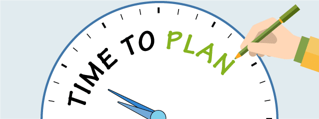 Illustration of a clock replaced with "TIME TO PLAN" and a hand writing "PLAN," highlighting SysAid ITSM's proactive planning. - SysAid