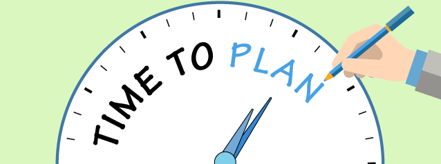 Illustration of a clock face with "Time to Plan" and a hand writing "Plan." Relates to ITSM for strategic service desk planning. - SysAid