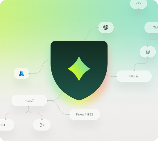 SysAid ITSM digital security shield icon connected to network, illustrating integrated ITSM protection features. - SysAid