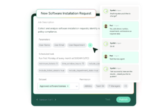 SysAid ITSM interface displaying a software installation request form and Help Desk chat for streamlined support. - SysAid