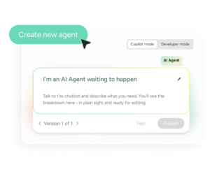 SysAid ITSM interface showing options to create and test a new AI agent for improved service desk automation. - SysAid