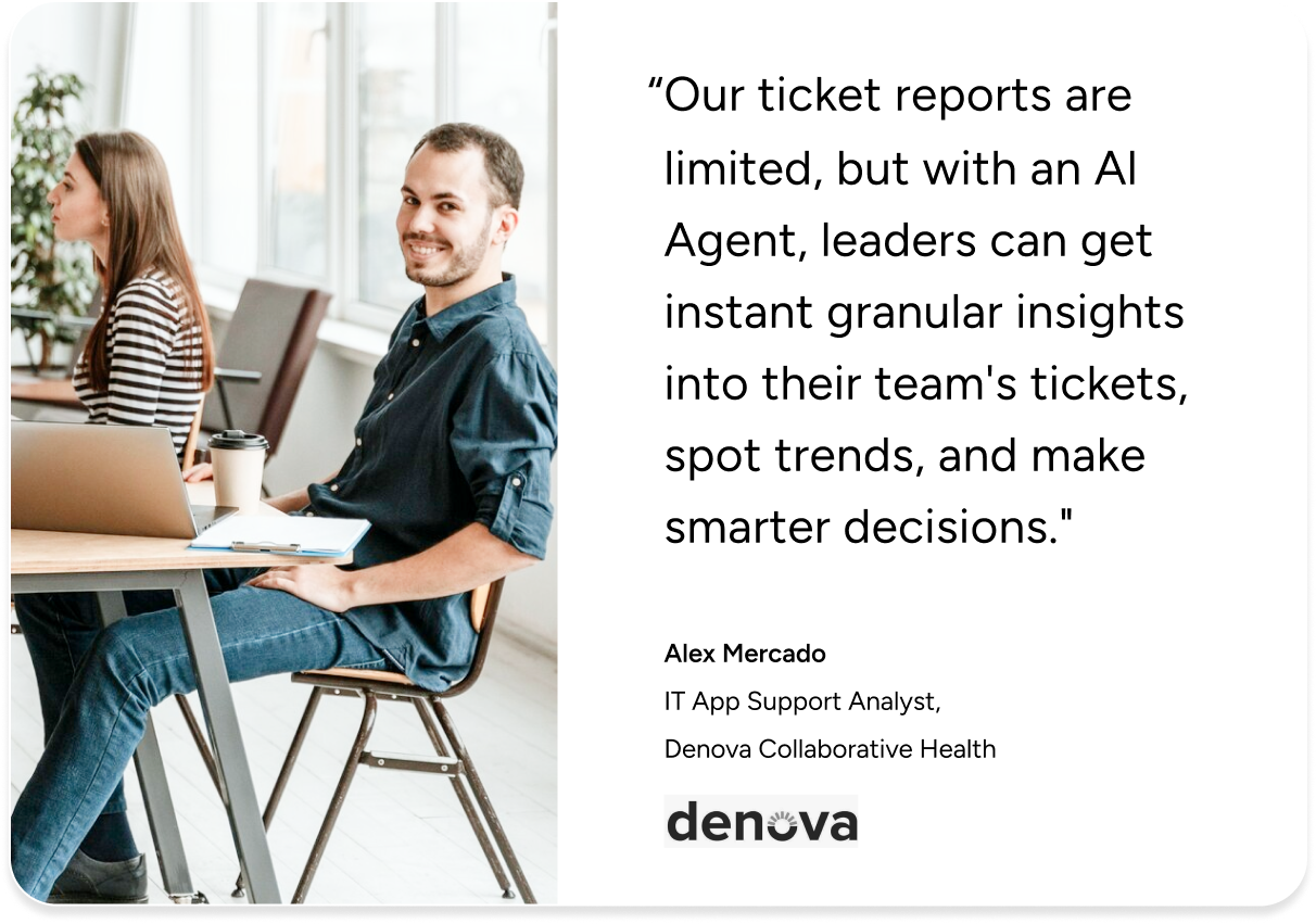 Two IT professionals at a desk with laptops and an AI quote, highlighting SysAid’s Ticketing System efficiency. - SysAid
