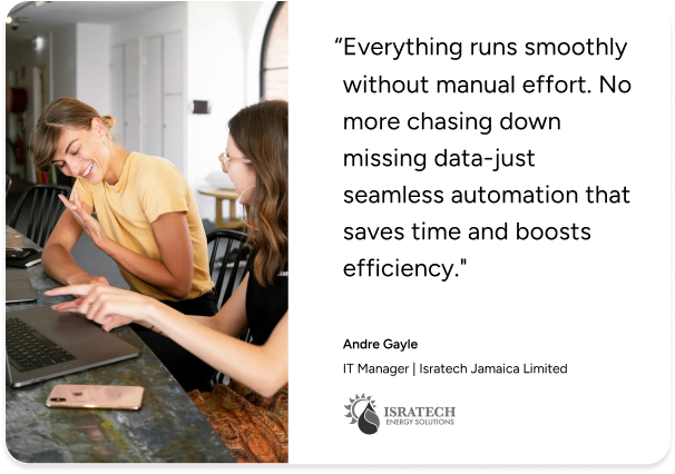 Two women collaborate at laptops, highlighting SysAid ITSM’s automation and efficiency through a customer testimonial. - SysAid