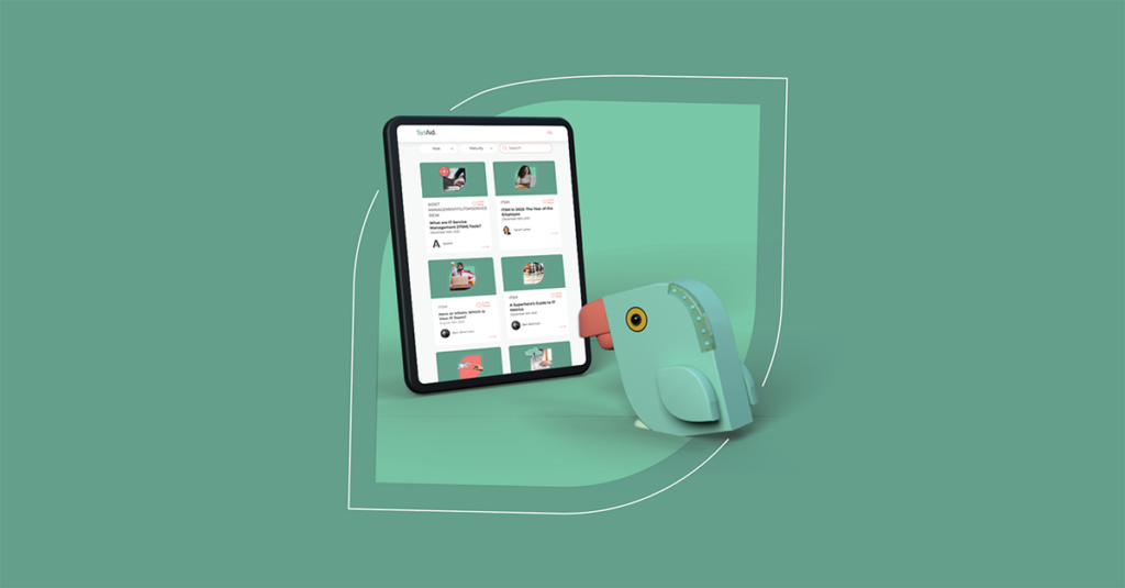 A tablet displaying SysAid's ITSM interface, streamlining service desk operations with an engaging green-themed design. - SysAid