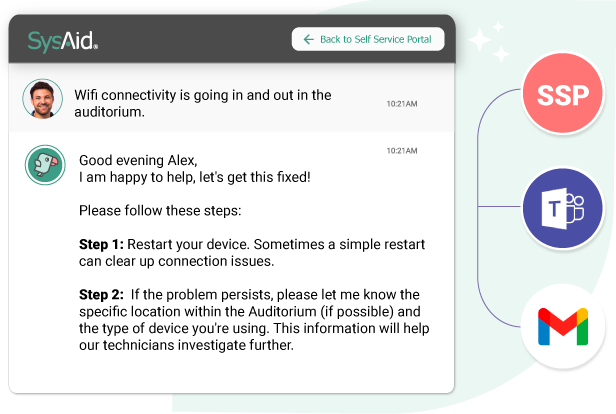 Screenshot of a chat support interface with messages regarding troubleshooting wifi connectivity issues.