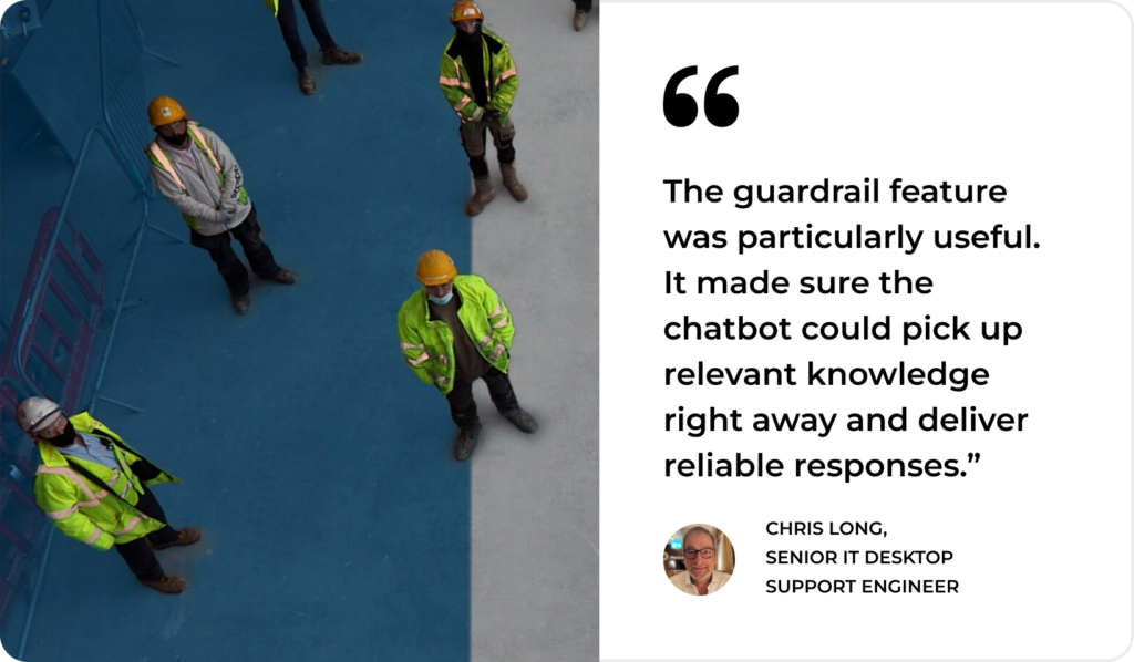 Construction workers in safety gear highlight SysAid ITSM chatbot guardrails for secure and efficient service desk support. - SysAid