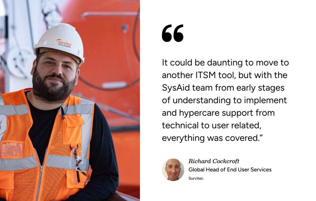 ITSM professional in safety gear manages assets with SysAid ITAM tools at an industrial facility. - SysAid