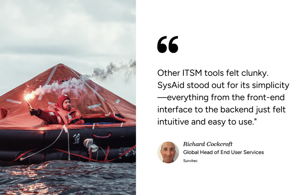 Person in a red suit signals for help on water, like users reaching out to SysAid’s Help Desk in urgent situations. - SysAid