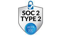 Logo of soc 2 type 2 certification by the aicpa featuring a white and teal badge with a blue checkmark.