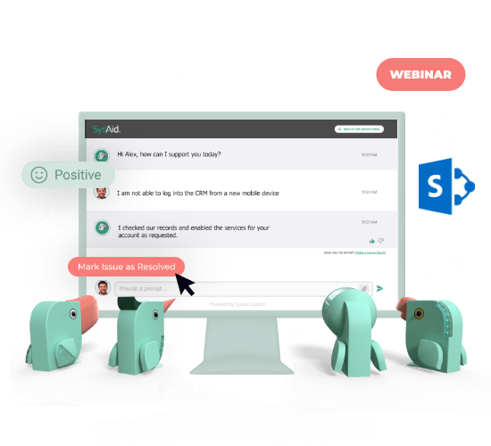 SysAid ITSM interface showcasing live chat support and positive feedback during a product roundup webinar. - SysAid