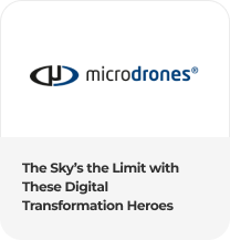 Microdrones logo with text highlighting ITSM digital transformation heroes linked to SysAid's innovative solutions. - SysAid