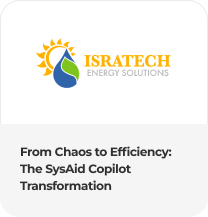Logo of Isratech Energy Solutions, featuring sun and water droplet. Synergy with SysAid ITSM transforms chaos to efficiency. - SysAid