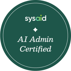 Green SysAid badge featuring AI Admin Certified, highlighting ITSM expertise and professional certification. - SysAid